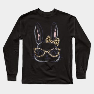 Leopard Bunny Easter Day Glasses Eggs Easter Women girl Gift Long Sleeve T-Shirt